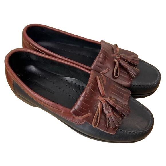Johnston & Murphy Shoes Men 10 Leather Tassel Loafers Dress Shoe Two Tone - Picture 5 of 13